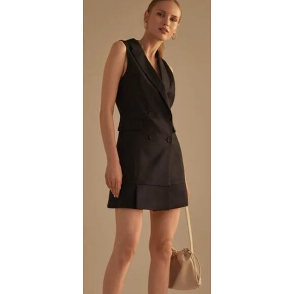 Mare Mare Anthropologie Blazer Mini Suit Dress Double Breasted Black Size XS - Picture 1 of 9